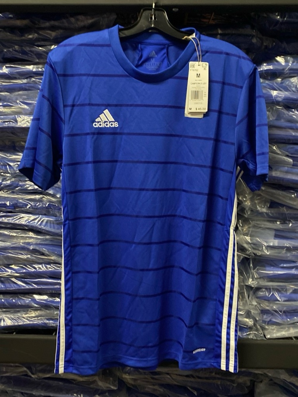 Adidas AeroReady Campeon 21 Men's Soccer Jersey Blue Striped Medium NWT FT6762